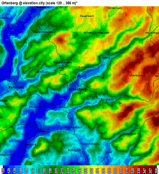 Zoom OUT 2x Ortenberg, Germany elevation map