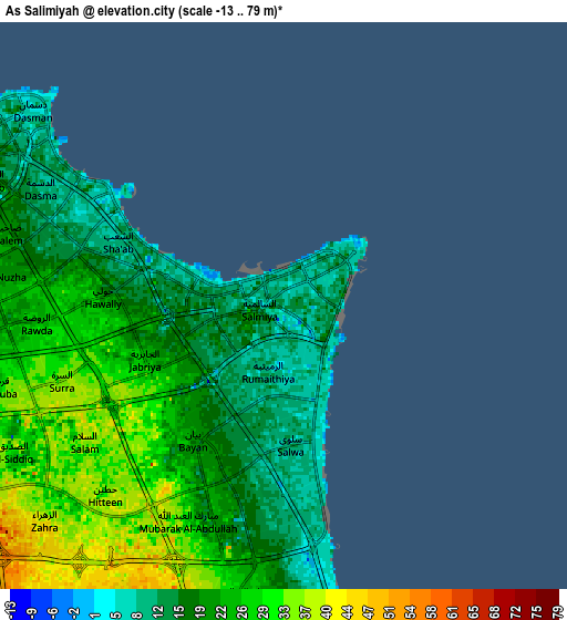 Zoom OUT 2x As Sālimīyah, Kuwait elevation map