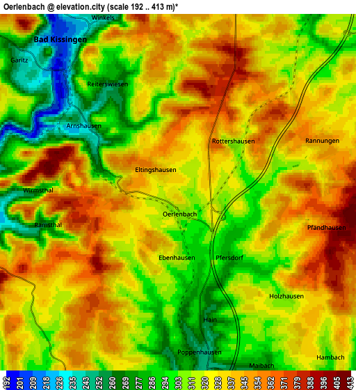 Zoom OUT 2x Oerlenbach, Germany elevation map