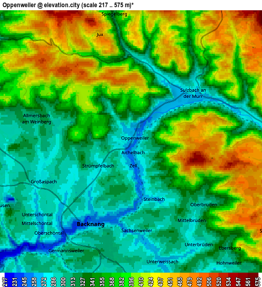 Zoom OUT 2x Oppenweiler, Germany elevation map