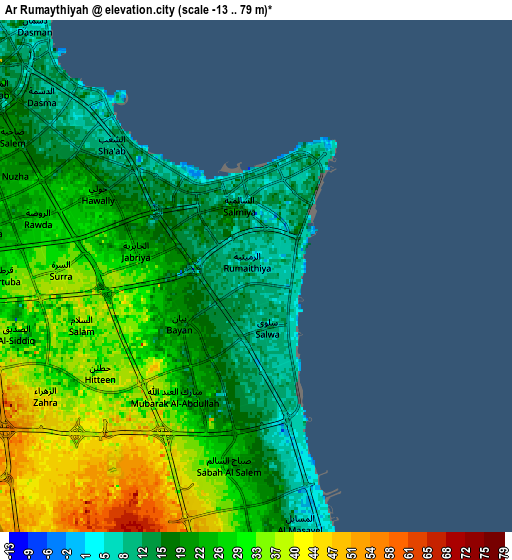 Zoom OUT 2x Ar Rumaythīyah, Kuwait elevation map