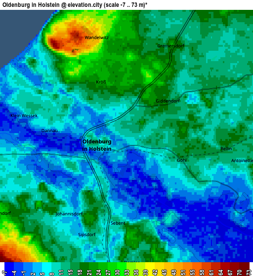 Zoom OUT 2x Oldenburg in Holstein, Germany elevation map