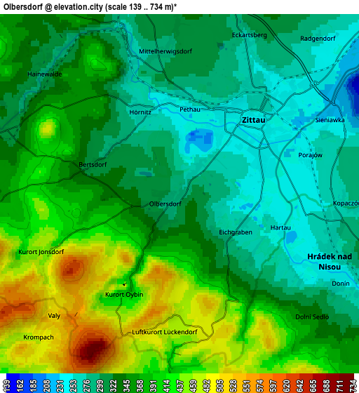 Zoom OUT 2x Olbersdorf, Germany elevation map