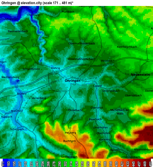 Zoom OUT 2x Öhringen, Germany elevation map