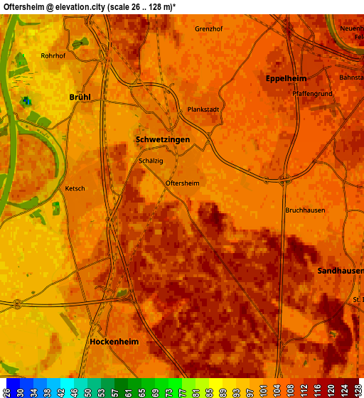 Zoom OUT 2x Oftersheim, Germany elevation map