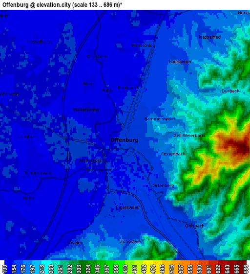Zoom OUT 2x Offenburg, Germany elevation map
