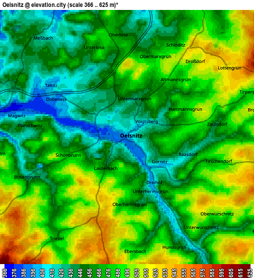 Zoom OUT 2x Oelsnitz, Germany elevation map