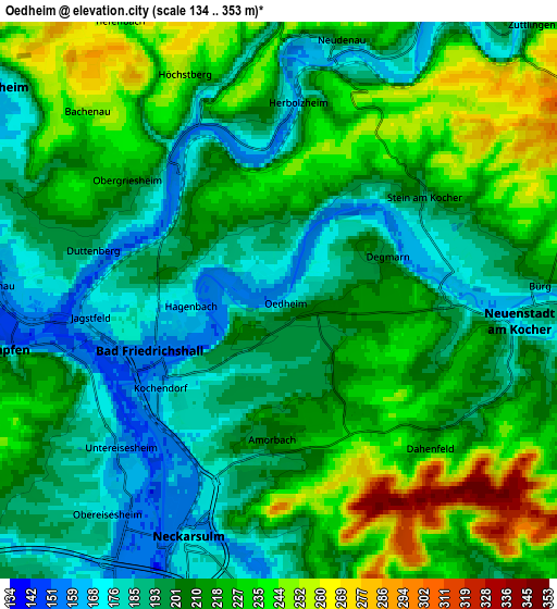 Zoom OUT 2x Oedheim, Germany elevation map