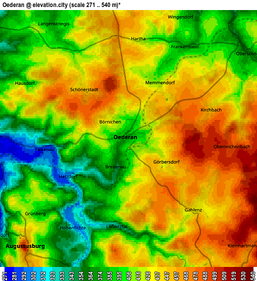 Zoom OUT 2x Oederan, Germany elevation map