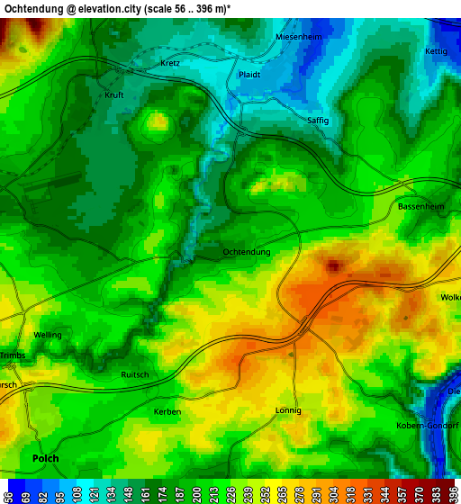 Zoom OUT 2x Ochtendung, Germany elevation map