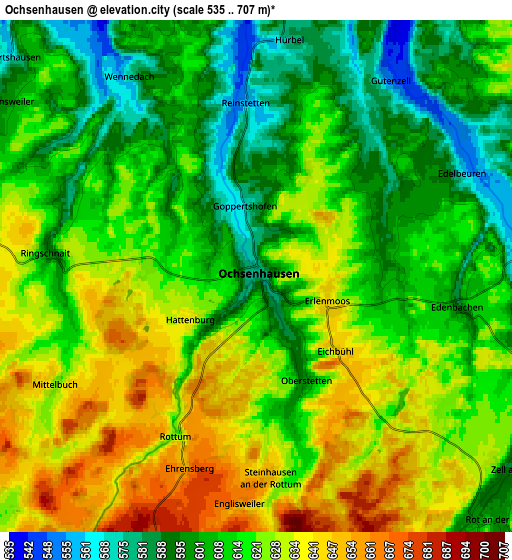 Zoom OUT 2x Ochsenhausen, Germany elevation map