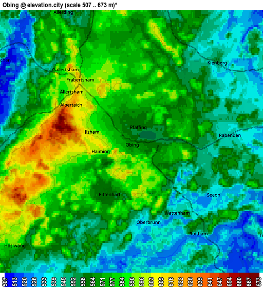 Zoom OUT 2x Obing, Germany elevation map