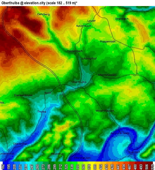 Zoom OUT 2x Oberthulba, Germany elevation map