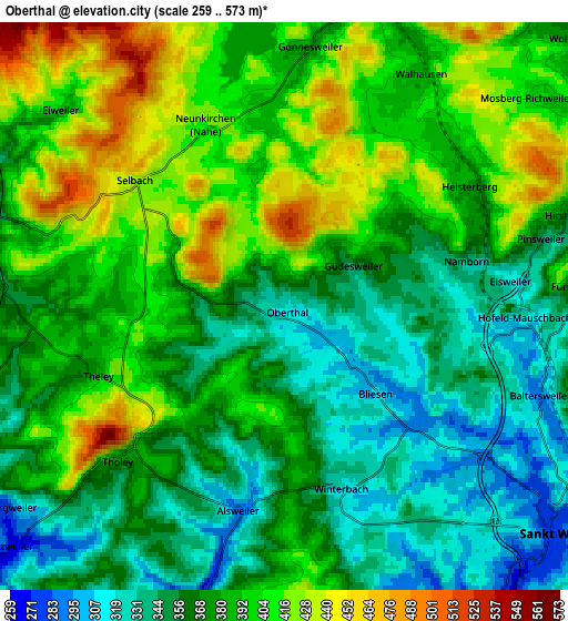 Zoom OUT 2x Oberthal, Germany elevation map