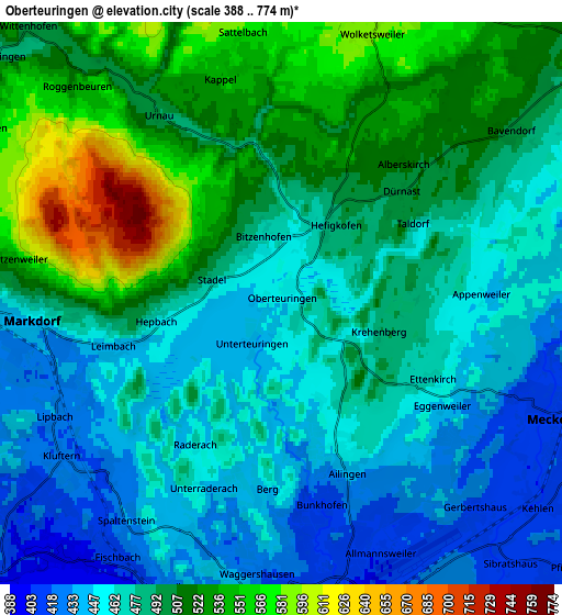 Zoom OUT 2x Oberteuringen, Germany elevation map