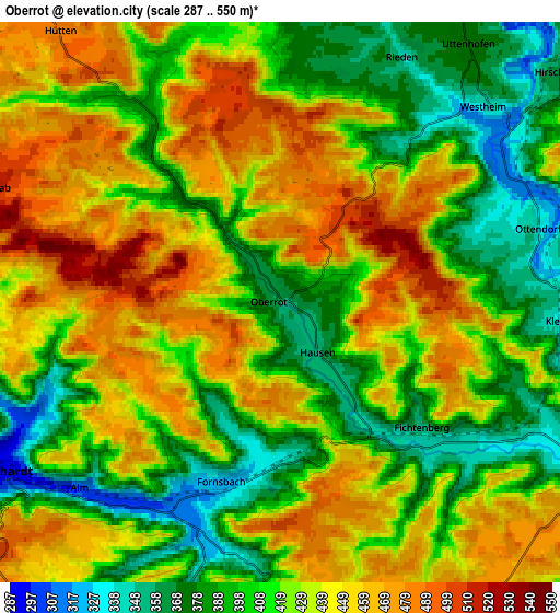 Zoom OUT 2x Oberrot, Germany elevation map