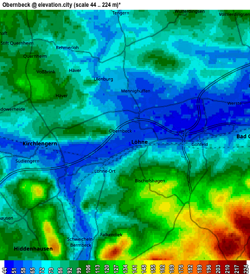 Zoom OUT 2x Obernbeck, Germany elevation map