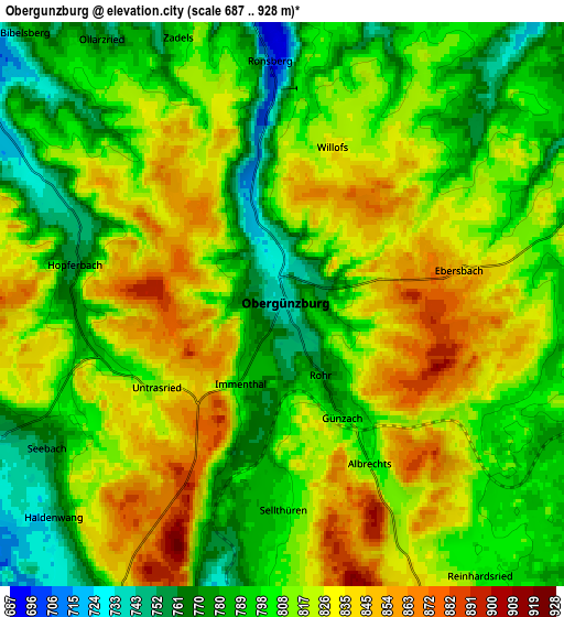 Zoom OUT 2x Obergünzburg, Germany elevation map