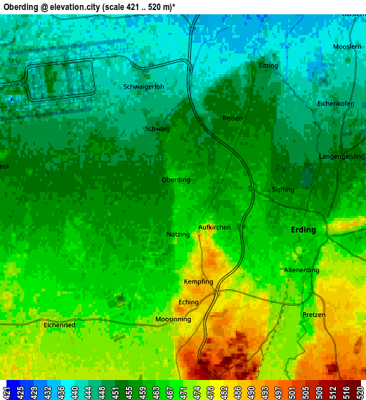 Zoom OUT 2x Oberding, Germany elevation map