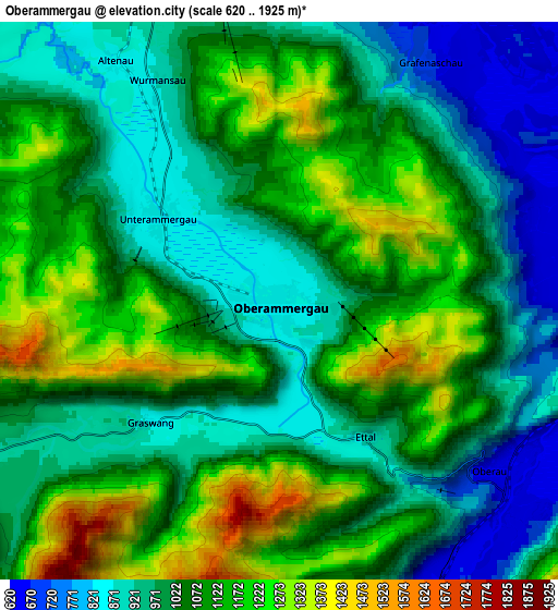 Zoom OUT 2x Oberammergau, Germany elevation map