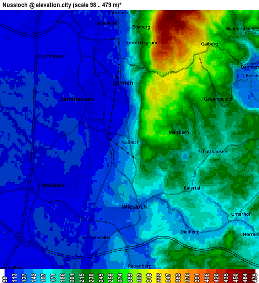 Zoom OUT 2x Nußloch, Germany elevation map