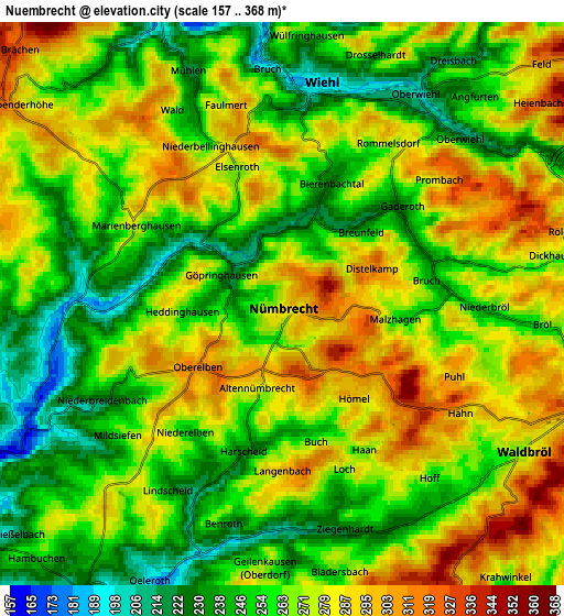 Zoom OUT 2x Nümbrecht, Germany elevation map