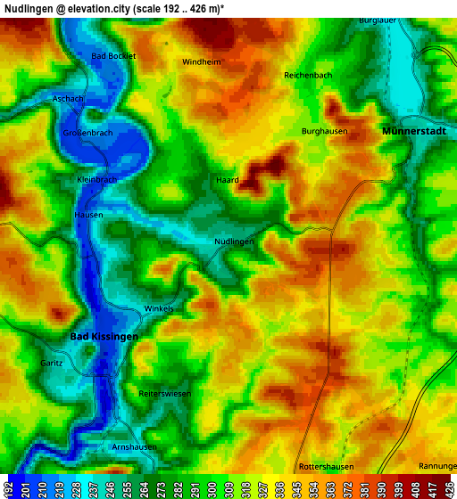 Zoom OUT 2x Nüdlingen, Germany elevation map