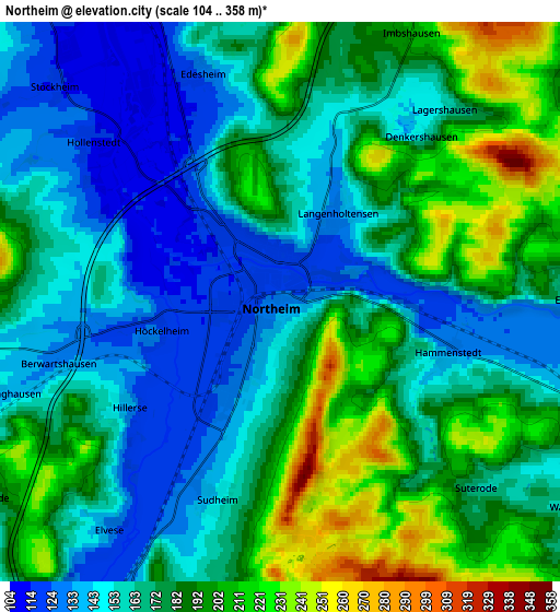 Zoom OUT 2x Northeim, Germany elevation map