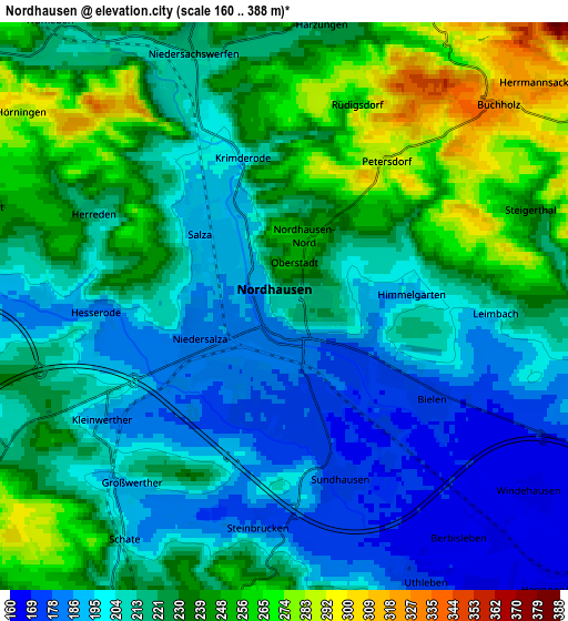 Zoom OUT 2x Nordhausen, Germany elevation map