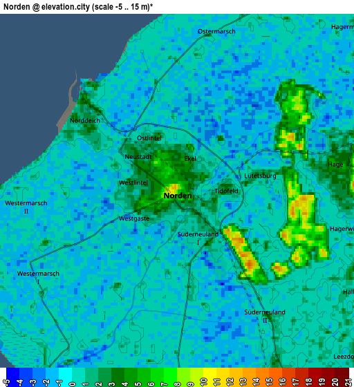 Zoom OUT 2x Norden, Germany elevation map