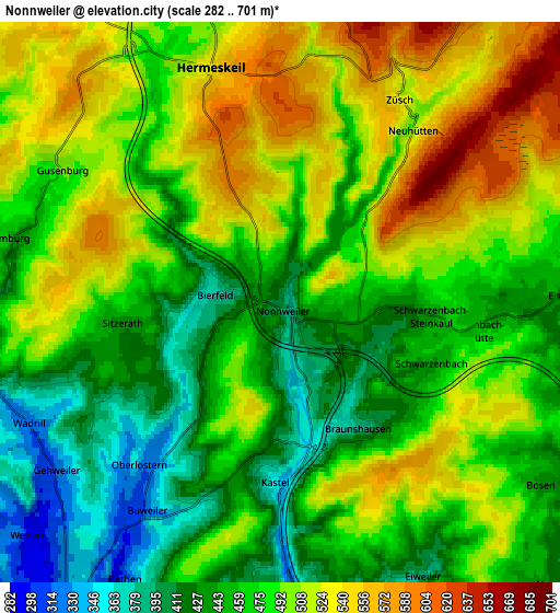 Zoom OUT 2x Nonnweiler, Germany elevation map