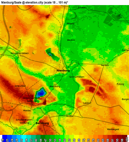 Zoom OUT 2x Nienburg/Saale, Germany elevation map