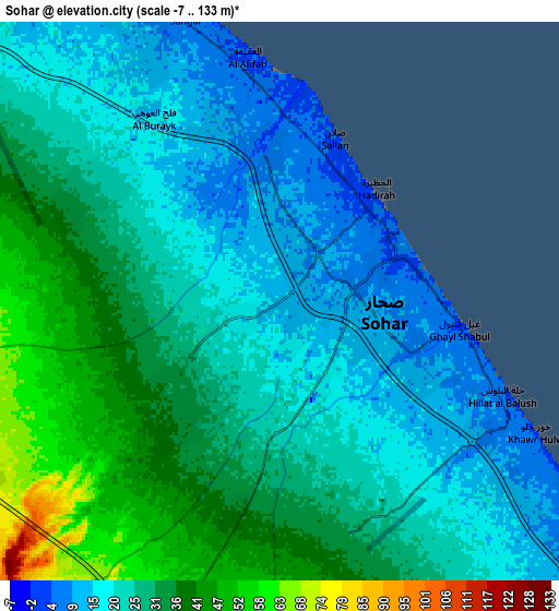 Zoom OUT 2x Sohar, Oman elevation map