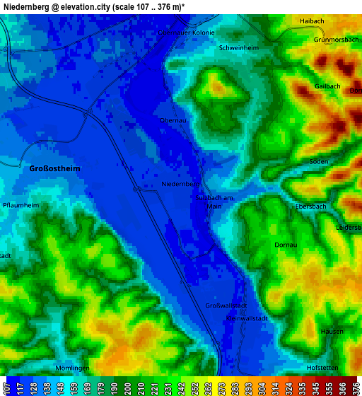 Zoom OUT 2x Niedernberg, Germany elevation map