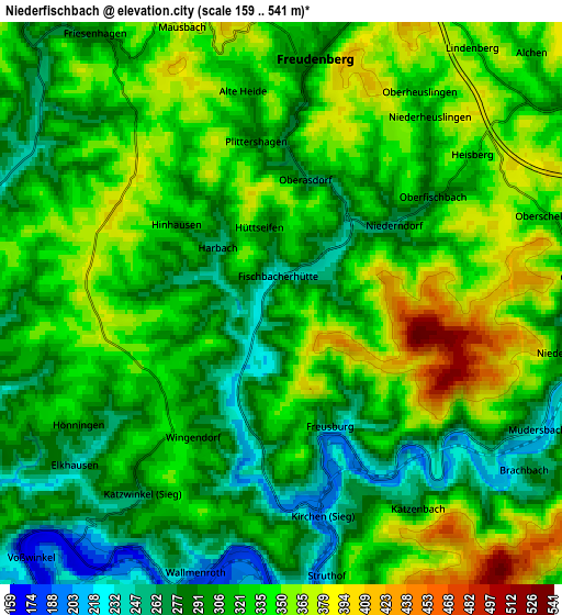 Zoom OUT 2x Niederfischbach, Germany elevation map