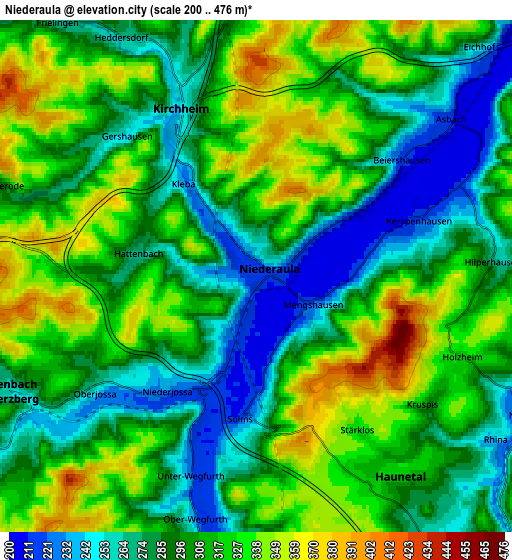 Zoom OUT 2x Niederaula, Germany elevation map