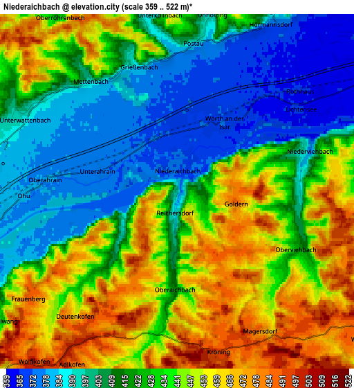 Zoom OUT 2x Niederaichbach, Germany elevation map