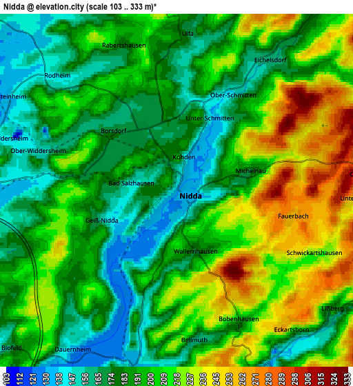 Zoom OUT 2x Nidda, Germany elevation map