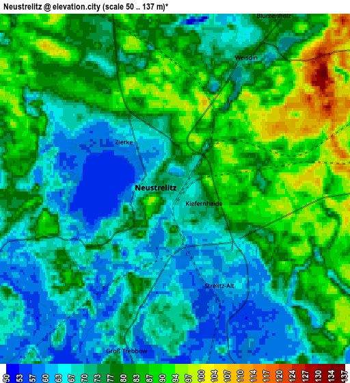 Zoom OUT 2x Neustrelitz, Germany elevation map