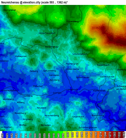 Zoom OUT 2x Neureichenau, Germany elevation map