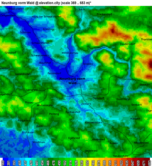 Zoom OUT 2x Neunburg vorm Wald, Germany elevation map