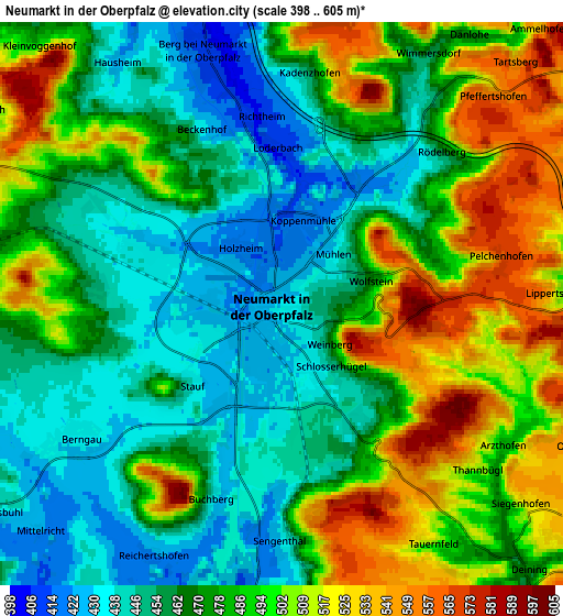 Zoom OUT 2x Neumarkt in der Oberpfalz, Germany elevation map