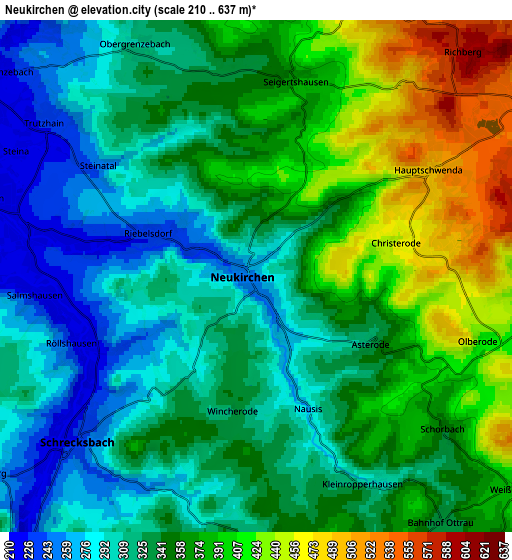 Zoom OUT 2x Neukirchen, Germany elevation map
