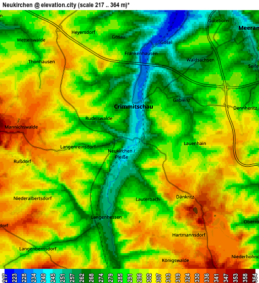 Zoom OUT 2x Neukirchen, Germany elevation map
