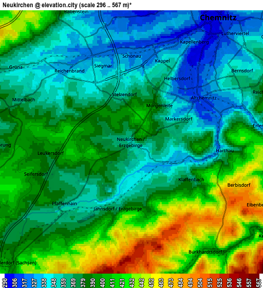 Zoom OUT 2x Neukirchen, Germany elevation map