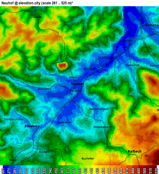 Zoom OUT 2x Neuhof, Germany elevation map