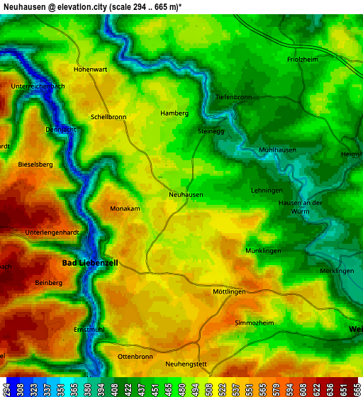 Zoom OUT 2x Neuhausen, Germany elevation map