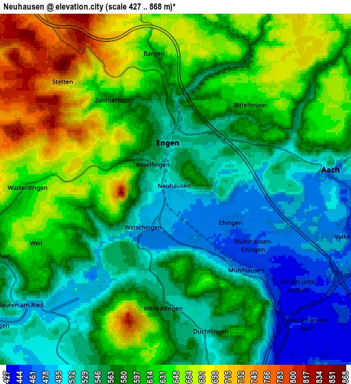 Zoom OUT 2x Neuhausen, Germany elevation map