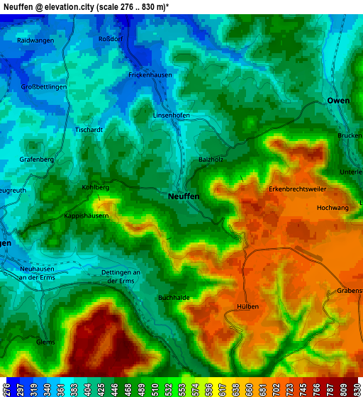 Zoom OUT 2x Neuffen, Germany elevation map