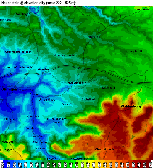 Zoom OUT 2x Neuenstein, Germany elevation map